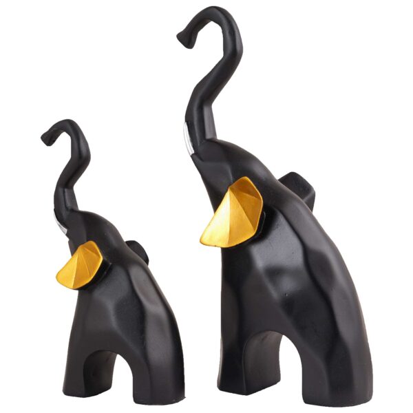 Polyresin Elephant Showpiece Statue and Artifacts for Home Decor, Living Room, Table Decoration for Gifting, Interiors and Diwali Decoration Black (Set Of 2) - Image 4