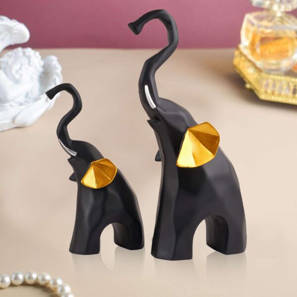 Polyresin Elephant Showpiece Statue and Artifacts for Home Decor, Living Room, Table Decoration for Gifting, Interiors and Diwali Decoration Black (Set Of 2)