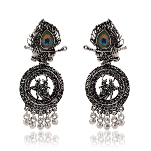 Earrings For Women AZ838-OXidised Traditional Radha Krishna | Silver Beads Ethnic Jhumka/Jhumki - Image 4