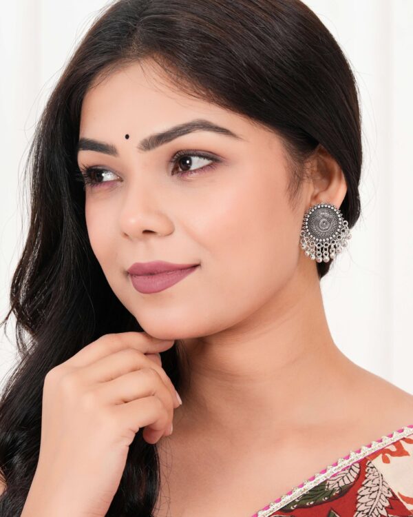 Earrings for Women Traditional Silver AZ838-OXidised Jhumka Set | German Silver Chand Baliyan & Jhumkas Earrings | Birthday & Anniversary Gift -AZ838-OX-ER32 - Image 2